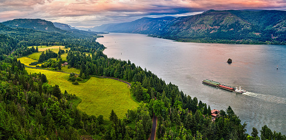 Cape Horn with Barge and pink light